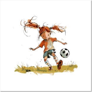 Little Girl Playing Soccer Posters and Art